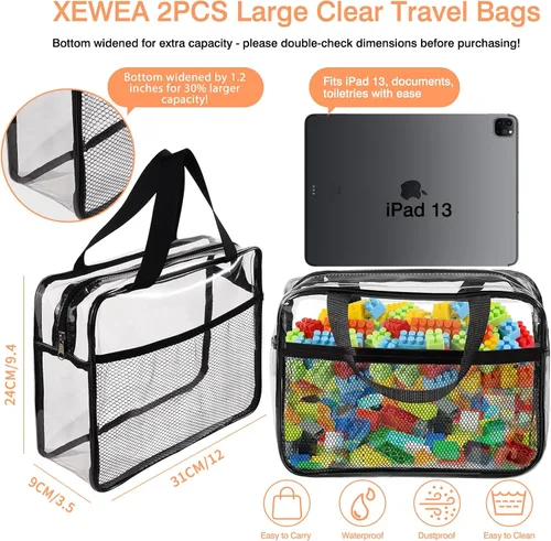 Miniatura 2 de XEWEA Bolsas de Aseo Transparentes de Viaje, Paquete de 3 Bolsas de Maquillaje Transparentes Aprobadas por TSA para Hombres y Mujeres, Kit