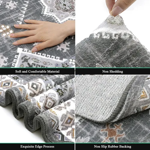 Miniatura 3 de HEBE - Alfombra de pasillo de 2 x 6 pies, antideslizante, lavable, estilo bohemio, para pasillo, alfombra vintage para cocina, entrada, baño, Gris