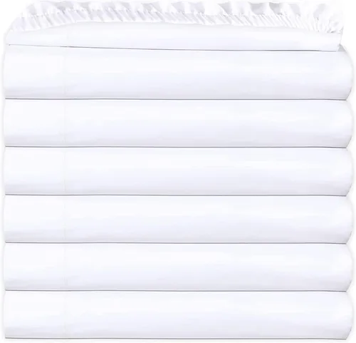 Miniatura 7 de Sábana encimera de 90 x 110 pulgadas, color blanco brillante T-200, lino percal de hotel, extrasuave y cómoda (12, sábana encimera Queen T-200)
