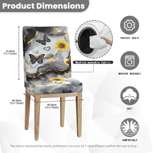 Miniatura 7 de HUGS IDEA Butterfly Marble Texture Dining Chair Covers Set of 4 Stretch Kitchen Chair Covers Washable Dining Chairs Slipcovers Cubre Sillas