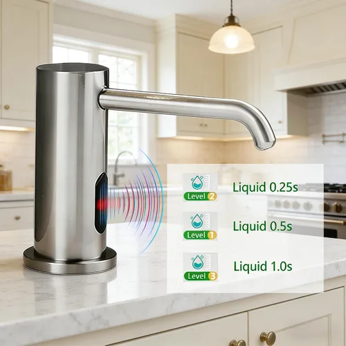 Miniatura 3 de Dispensador automático de jabón sin contacto para cocina y baño, dispensador de jabón líquido eléctrico de níquel cepillado integrado con gran