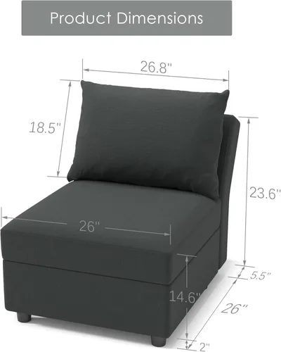 Miniatura 2 de Ainfox Sofá modular modular y sofás para sala de estar, módulo de sofá gris oscuro sin brazos de 27 pulgadas con almacenamiento, sofá para sala
