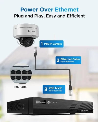 Miniatura 3 de Sistema de cámara de seguridad 4COVR PoE, 8X 5MP IK10 Cúpula IP67 a prueba de vandalismo con audio, NVR de 8 canales 4K con HDD de 2TB, detección AI