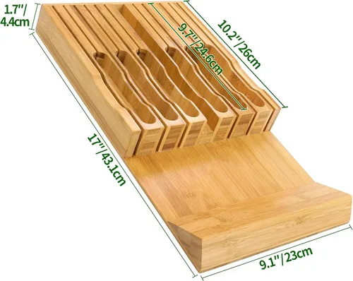 Miniatura 3 de VaeFae Organizador de cajones de cuchillos de bambú, organizador de cajones de cuchillos, bloque de cuchillos de cocina para 12 cuchillos y una