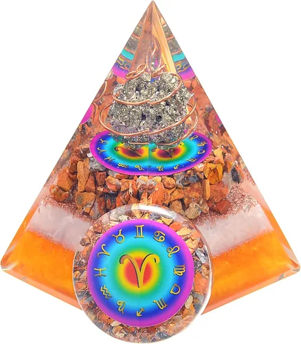 Miniatura 21 de Juego de pirámide de orgón y piedra de palmera de horóscopo, cristal curativo de acuario, signo del zodiaco, hecho de pirita y angelita para calma