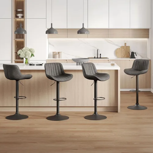 Miniatura 13 de Fat Ant Juego de 2 taburetes de bar ajustables de piel sintética, sillas de bar giratorias con respaldo, taburete de isla de cocina moderno tapizado
