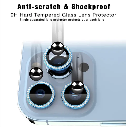 Miniatura 5 de Bling Diamond - Protector individual de lente de cámara para iPhone 13 Pro / 13 Pro Max, cubierta de protección de lente de cámara de vidrio