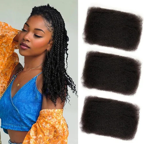 Miniatura 9 de Extensiones de cabello 100% humano afro a granel 100% humano, 3 paquetes de 5.29 oz de cabello rizado afro apretado a granel para hacer/reparar