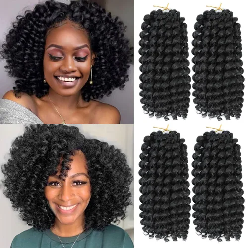 Miniatura 10 de Cabello Jamaicano de ganchillo para mujeres negras, 4 paquetes de 72 raíces, color negro natural, rizos de ganchillo corto preanudado