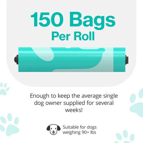 Miniatura 3 de PawPail Bolsas perfumadas para excrementos para perros, 1 rollo de 150 bolsas de basura XL para perros, aroma floral suave, a prueba de fugas