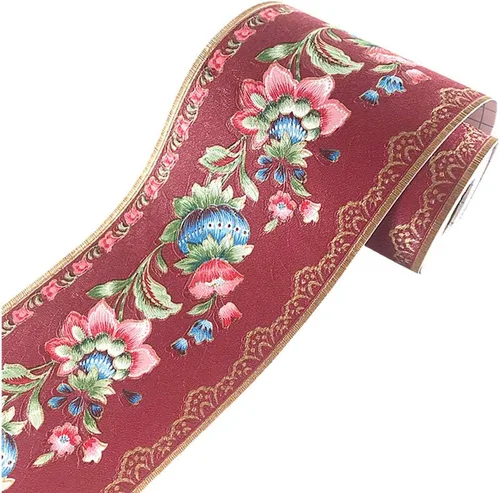 Miniatura 3 de Papel tapiz autoadhesivo de flores de farol, borde de PVC, bordes para baño, cocina, azulejos decorativos 16.4 ft (rojo)