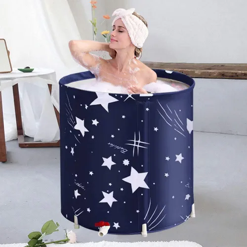 BESTHLS Bañera Plegable Portátil para Remojo, Tina de Baño Ecológica para Cabina de Ducha (Cielo Azul -1)