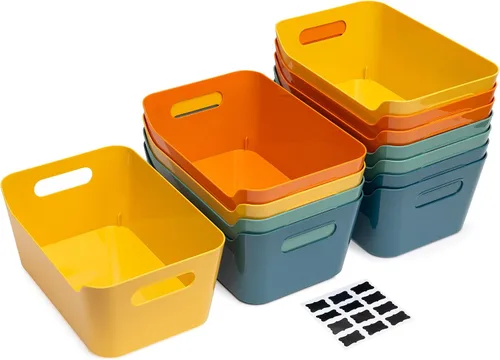 Tiawudi Paquete de 12 contenedores de almacenamiento de 4.5L, cestas de almacenamiento de plástico para organización del hogar y aula, contenedores