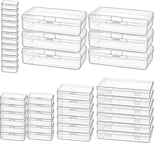Miniatura 9 de Paquete de 85 recipientes rectangulares de plástico transparente de varios tamaños Tapa con bisagras, para cuentas y pequeños artículos