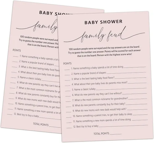 Miniatura 13 de Family Feud - Juego de baby shower, paquete de 30 tarjetas, clave de respuestas, decoraciones de género neutro, suministros de juego