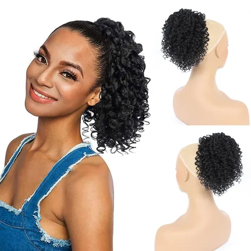 Miniatura 8 de Cola de caballo con cordón para mujeres negras, cola de caballo rizada afro para mujeres negras, cola de caballo rizada de onda corta, extensiones