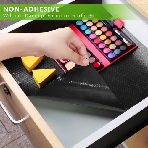 Miniatura 5 de WochiTV Forro para estantes de gabinetes, cajón 11.8 pulgadas x 4.9 pies, protectores impermeables de plástico EVA no adhesivo para cocina, Negro