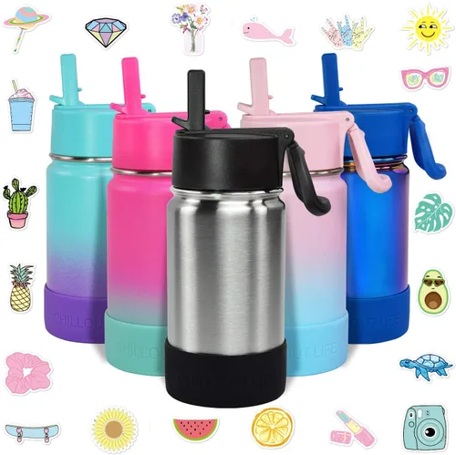 Miniatura 39 de CHILLOUT LIFE - Botella de agua aislada de 17 onzas con tapa con pajilla para niños, a prueba de fugas y bonitas calcomanías impermeables, termo