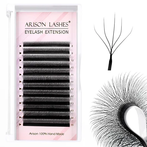 Miniatura 34 de Arison Lashes Extensión de pestañas en forma de W 5D, abanicos prefabricados de volumen suave natural, abanicos de imitación de visón negro mate, 12