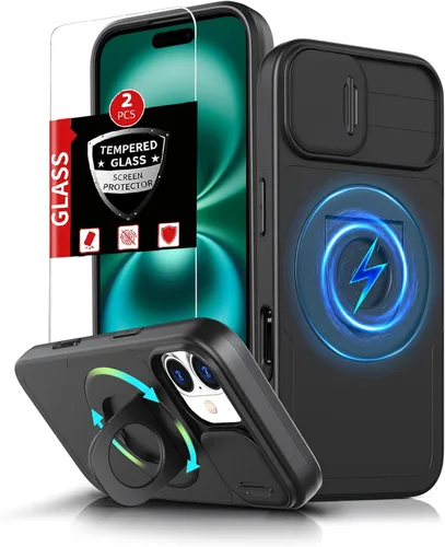 Miniatura 46 de Funda magnética para iPhone 11 Pro compatible con carga inalámbrica MagSafe, con 2 protectores de pantalla, anillo kickstand de 360° integrado +