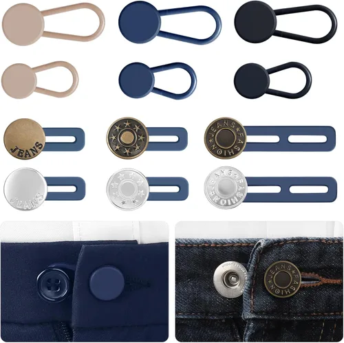 KUNTAERY 12 extensores de cintura de pantalón para jeans, pantalones y faldas, extensores de botón ajustables sin coser, 1-1.8 pulgadas