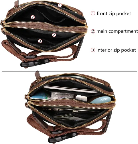 Miniatura 4 de Uromee Riñoneras para mujer Everywhere bolsa cruzada con correa ajustable de cuero vegano, negro con café, Casual