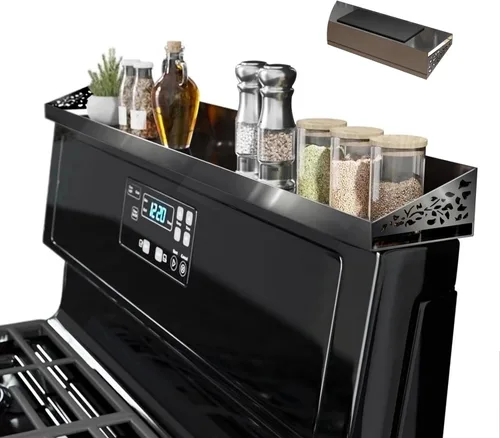 Miniatura 8 de STUTOV Estante superior magnético para estufa de 30 pulgadas, estante de especias negro y organizador de condimentos, estante de cocina magnético