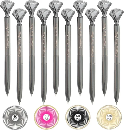 Miniatura 37 de Aolun 10 bolígrafos de diamantes con cristal personalizados a granel, bolígrafo de metal personalizado con nombre grabado, regalos de texto