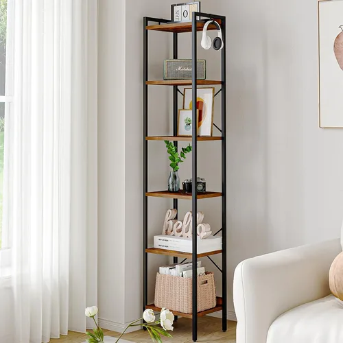 Miniatura 12 de Hzuaneri Estantería para libros, estantería industrial con 2 ganchos, organizador de almacenamiento para oficina en casa, sala de estar, dormitorio