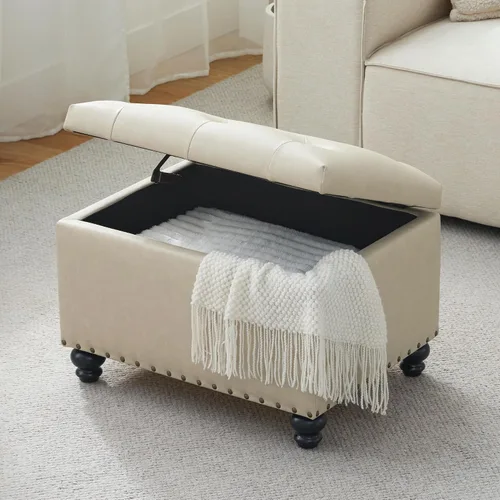Miniatura 3 de Zihanhome Otomana de cuero con almacenamiento, reposapiés otomano tapizado con botones, taburetes para pies, otomanas rectangulares de 24 pulgadas