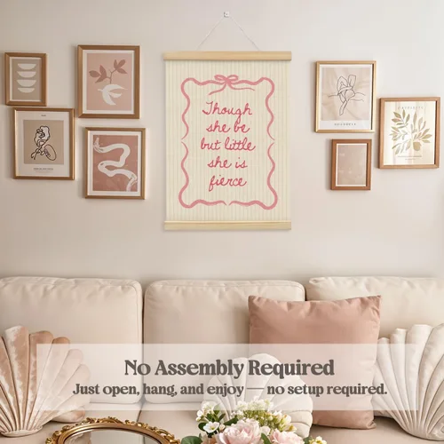 Miniatura 5 de Wheatwin Decoración de habitación de niñas, colgador de póster de madera para bebé, coqueta de lazo rosa, decoración de pared femenina de moda, 12 x