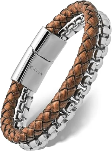 Miniatura 9 de RTZN® Brown Leather Bracelet for Men – Premium Artisan Handcrafted Mens Leather Bracelet – Multi-Stand Mens Bracelet Leather Collection Beaded