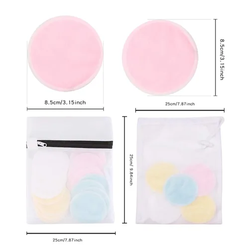 Miniatura 6 de Almohadillas desmaquillantes reutilizables (paquete de 16) con 2 bolsas para lavandería y almacenamiento, almohadillas de algodón reutilizables