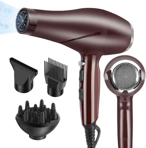 Secador de pelo de 2000 W, con difusor concentrador de peine para mujeres y hombres, secador de pelo silencioso iónico negativo con potente motor de
