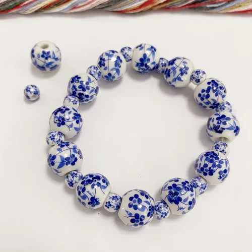 Miniatura 5 de Cuentas redondas de porcelana de cerámica para hacer joyas, tamaños surtidos de 0.236 in, 0.315 in, 0.394 in, 0.472 in, total de 80 cuentas Azul