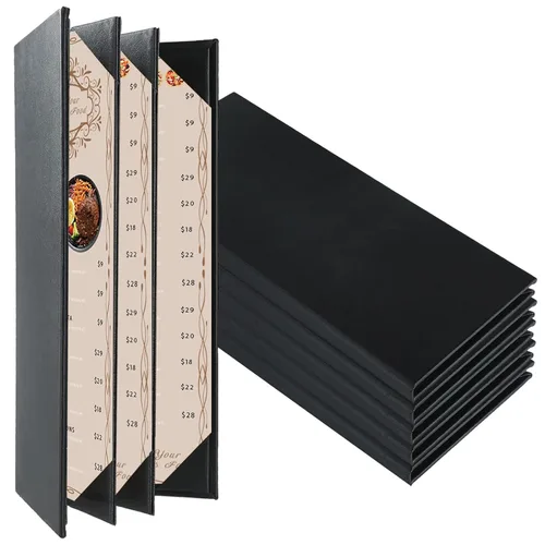 Miniatura 10 de Fundas para menú de restaurante de 4.25 x 11 pulgadas Paquete de 10 paneles de cuero sintético cuádruples con 6 esquinas anguladas para vista
