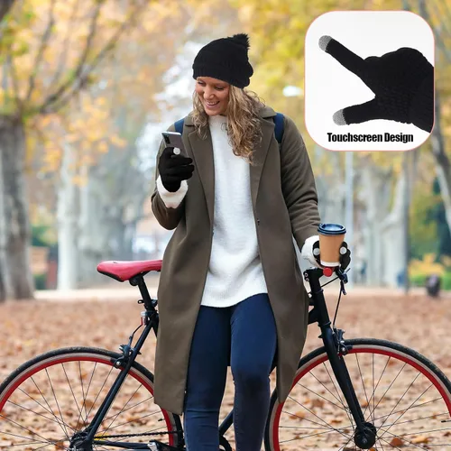 Miniatura 4 de 4 Conjuntos de invierno para mujer, cálido, gorro, bufanda, gorro, gorro, calavera, pantalla táctil, guantes de punto, cable