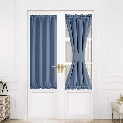 Miniatura 334 de NICETOWN Cortinas opacas unicolor con aislamiento térmico para puerta francesa, granja, oscurecimiento de habitación, puertas y ventanas de Marrón