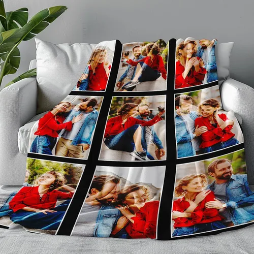 Manta personalizada con imagen, manta personalizada con texto de fotos, manta de fotos personalizada para mamá, papá, hermana, amigos, para 9 fotos
