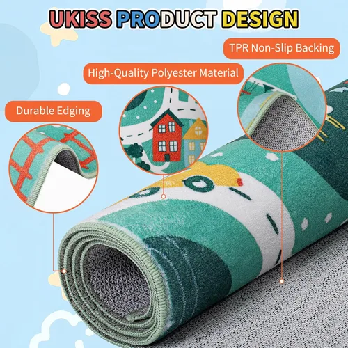 Miniatura 5 de Alfombra de juego educativa UKISS, 55"x55" alfombra de tráfico para niños, alfombra antideslizante y lavable para niños, alfombra para niños