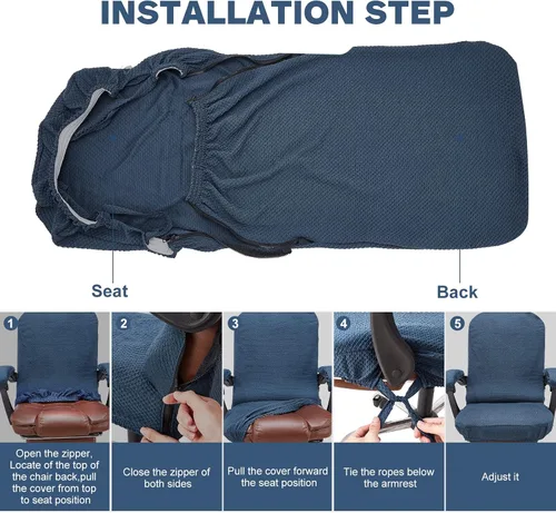 Miniatura 6 de NeColorLife Funda elástica para silla de oficina con fundas para reposabrazos, funda gruesa de jacquard a cuadros para silla de escritorio