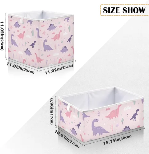 Miniatura 3 de Kigai Contenedores de almacenamiento de dinosaurios de dibujos animados rosados, 11 x 11 x 11 pulgadas, cubos plegables grandes, cesta