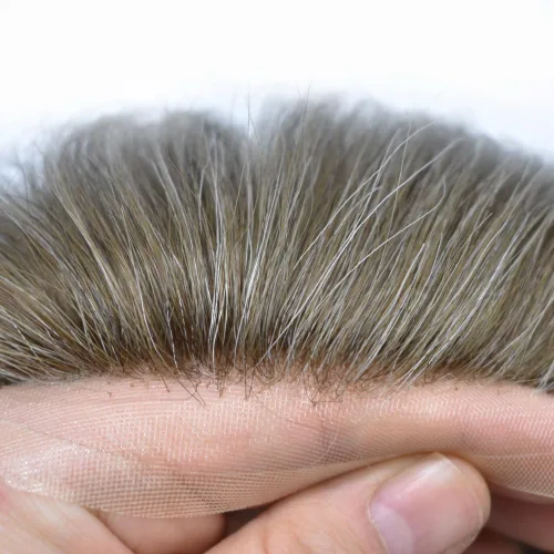 Miniatura 139 de Toupee para hombres nudos blanqueados hombres toupee hairpieces europeo virgen sistema de reemplazo de cabello humano suave encaje francés hombres