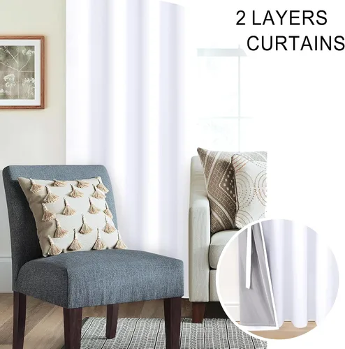 Miniatura 5 de XWZO Cortinas de Oscurecimiento Total de 45 Pulgadas de Largo - Paneles de Ventana con Ojales de Doble Capa para Oscurecimiento Completo de la Beige