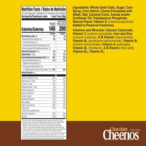 Miniatura 2 de Chocolate Cheerios, Cereal de desayuno sin gluten saludable para el corazón, hecho con avena de grano entero, tamaño familiar, 19.2 onzas