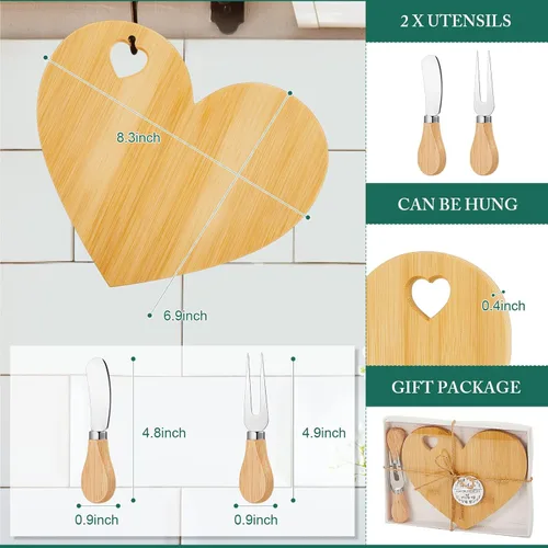 Miniatura 2 de Patelai Juego de 24 tableros de queso con forma de corazón para baby shower, con cuchillo, mini tablero de madera para charcutería, caja de regalo