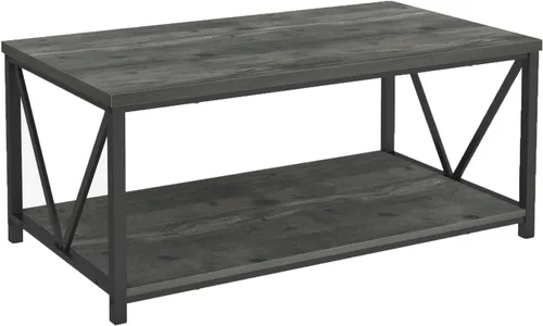 Miniatura 9 de EXCEFUR Mesa auxiliar, mesa central de madera rústica y metal para sala de estar, 39.3 pulgadas, color gris