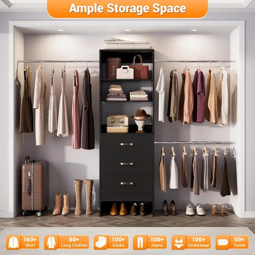 Miniatura 8 de Homieasy Sistema Organizador de Armario de 96 Pulgadas, Organizador de Armario Walk-In Personalizable de 8 Pies con Varillas para Colgar, Perchero