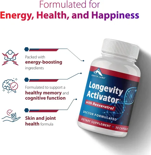 Miniatura 5 de Zenith Labs Suplemento dietético activador de la longevidad, antioxidantes naturales con resveratrol, apoya la función inmune y la memoria saludable