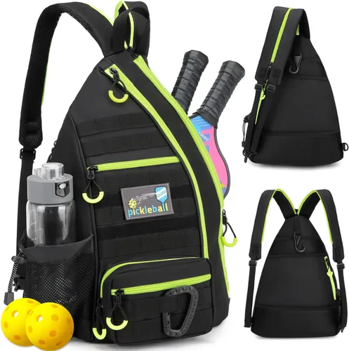 Miniatura 13 de Bandolera de pickleball SunForMorning, mochila táctica de pickleball para mujeres y hombres, bolsa de hombro ajustable con gancho para cerca y Marrón